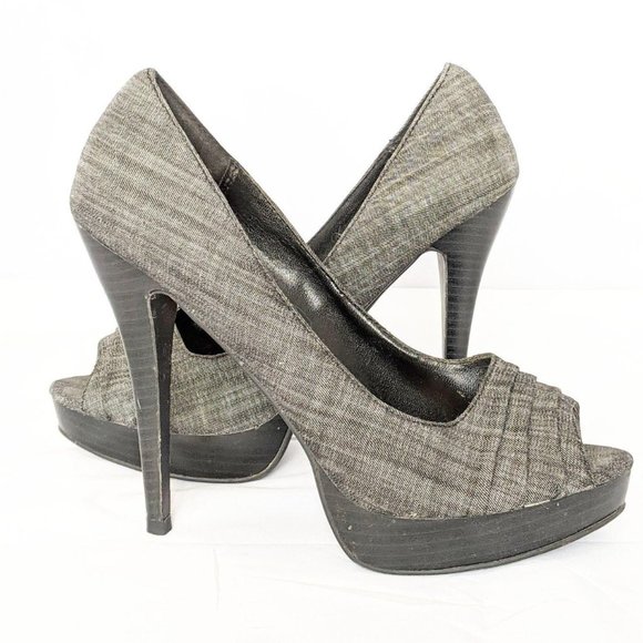 Paprika Shoes - Paprika Gray Heel 10 Denim Ruffled Open toe